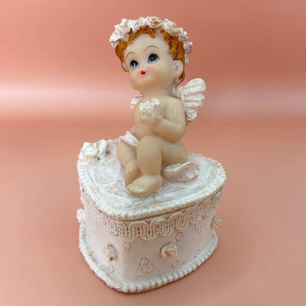 Vintage Heart Cherub Trinket Box